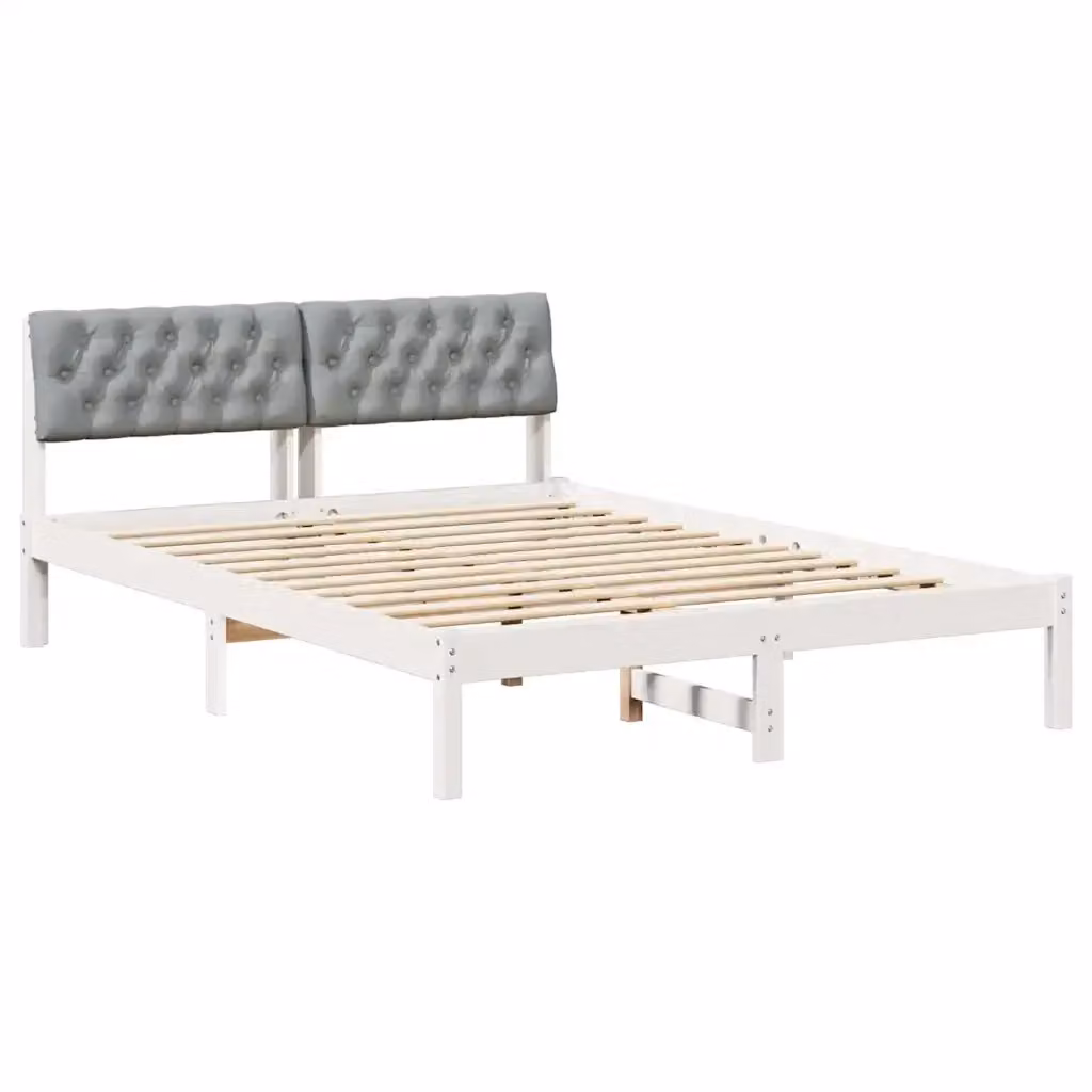 Struttura del letto moderna vidaXL in legno di pino e tessuto, bianco e grigio, 150 x 200 cm – 2