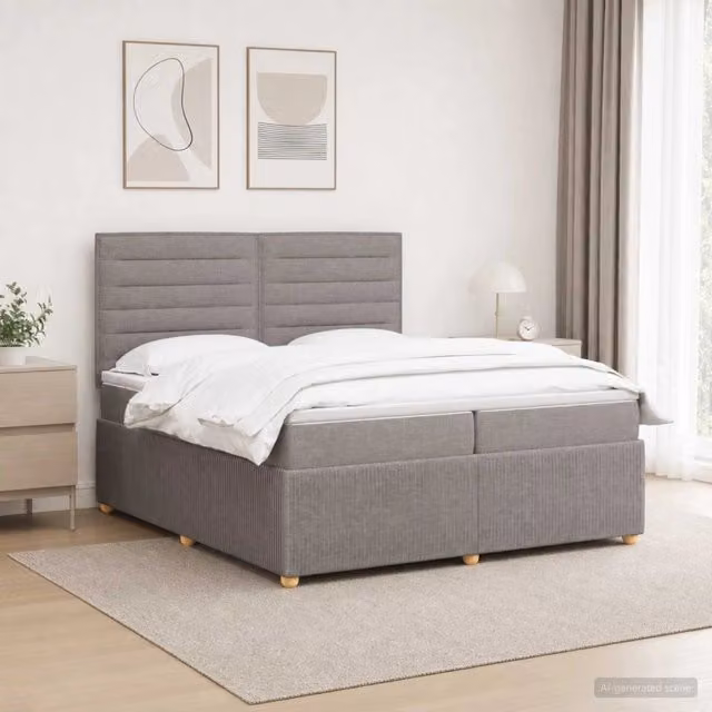 Letto Box Spring LED con Materasso Tortora 200 x 200 cm Tessuto 3455934