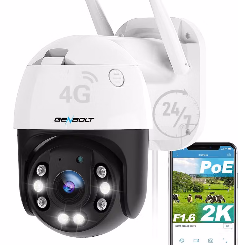 Telecamera di sicurezza esterna 4G - Con scheda SIM - 2K - Senza Wi-Fi - PoE e DC 12V - Sirena e luce notturna