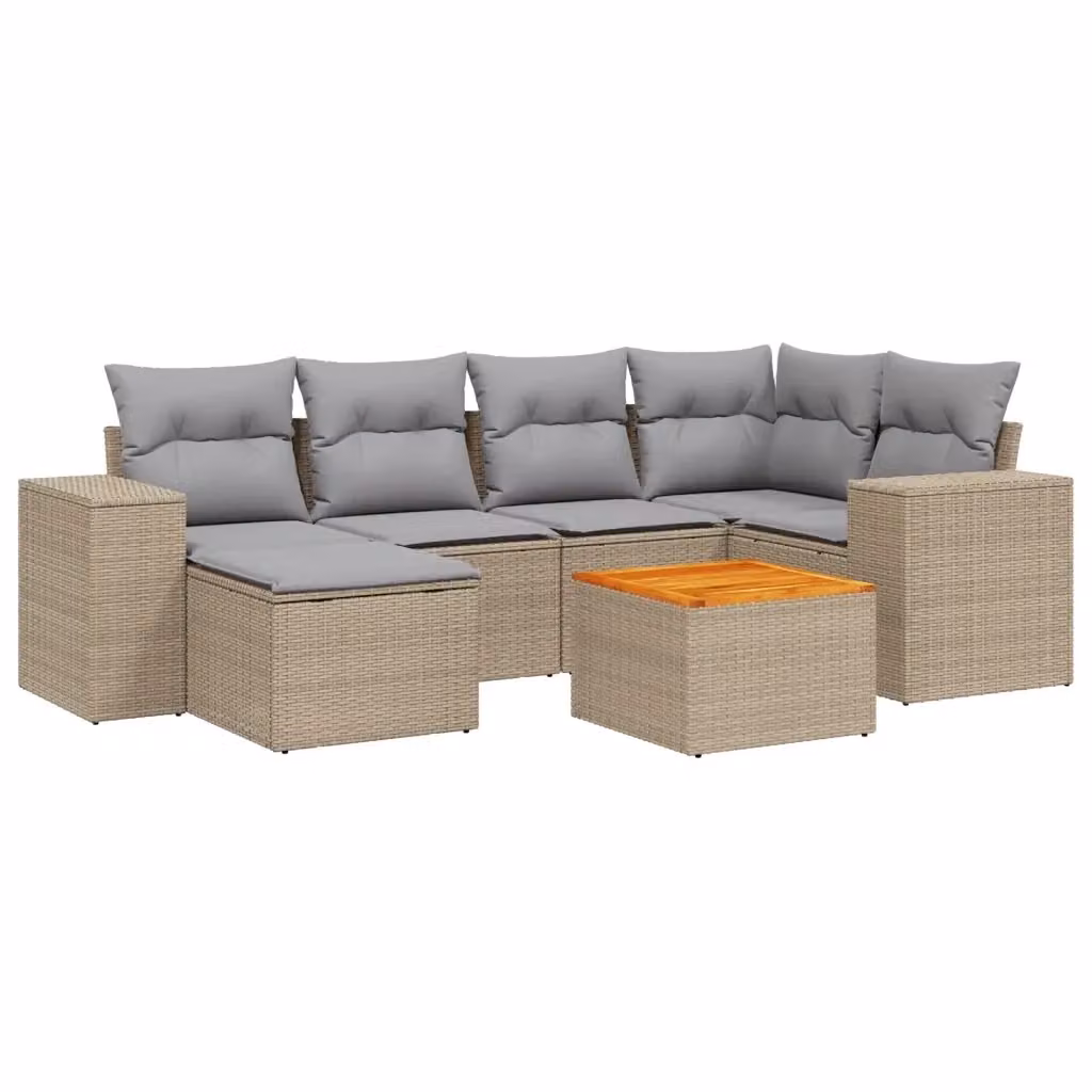 Set di Divani da Giardino vidaXL 7 Pezzi in Polyrattan con Cuscini Beige e Struttura in Metallo per Terrazza e Outdoor – 2