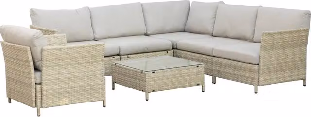 Set Salotto da Giardino Moderno GIORDANOSHOP con Divano Angolare, Poltrona e Tavolino, Colore Beige, Struttura in Acciaio Verniciato a Polvere e Tessuto Resistente alle Intemperie