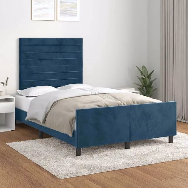 Giroletto vidaXL in velluto blu scuro con doghe in legno L/P/H: 120 x 200 x 126 cm – 1