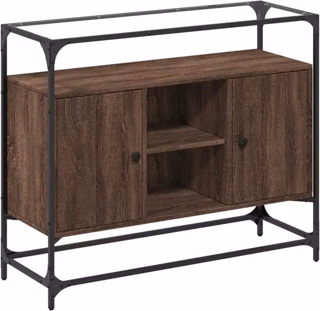 Credenza Buffet da pranzo con piano in vetro e finitura rovere marrone, L 98 x P 35 x H 81 cm