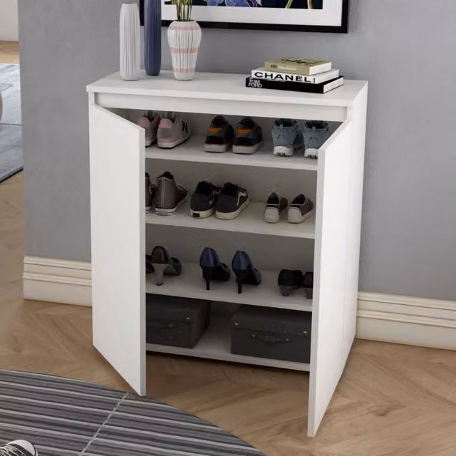 Scarpiera Astrina DMORA con 3 ripiani, colore grigio chiaro, L: 80 cm, P: 37 cm, H: 102 cm – 1