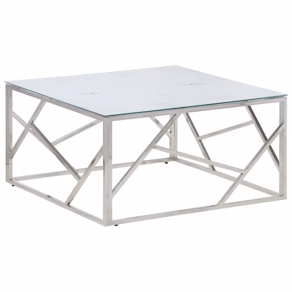 Tavolino da salotto moderno vidaXL in vetro bianco e metallo argento con design quadrato – 2