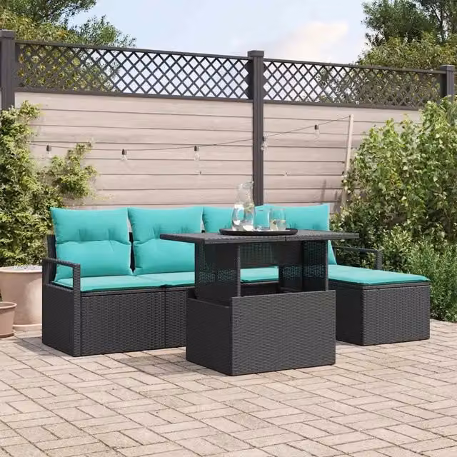 Set Divano da Giardino 6 pz Nero e Blu polyrattan 3348812