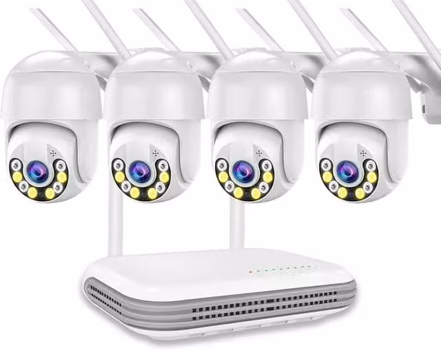 Kit Videosorveglianza Wireless W208G4 con NVR a 4 Canali, 4 Telecamere IP Motorizzate da 3 MP, Audio Bidirezionale, Riconoscimento Umano e del Volto, Colore Bianco