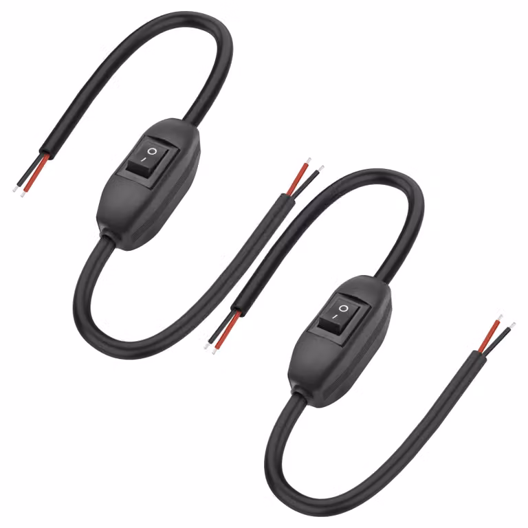 Interruttori a filo da 12-24V, con funzione on/off, confezione da 2 pezzi, lunghezza 35 cm, per lampade