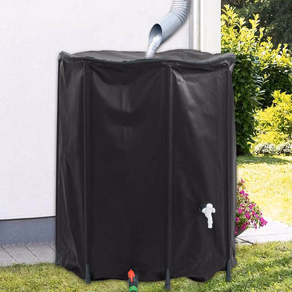 Serbatoio per acqua vidaXL in PVC nero con rubinetto pieghevole e filtro, capacità 1250 l