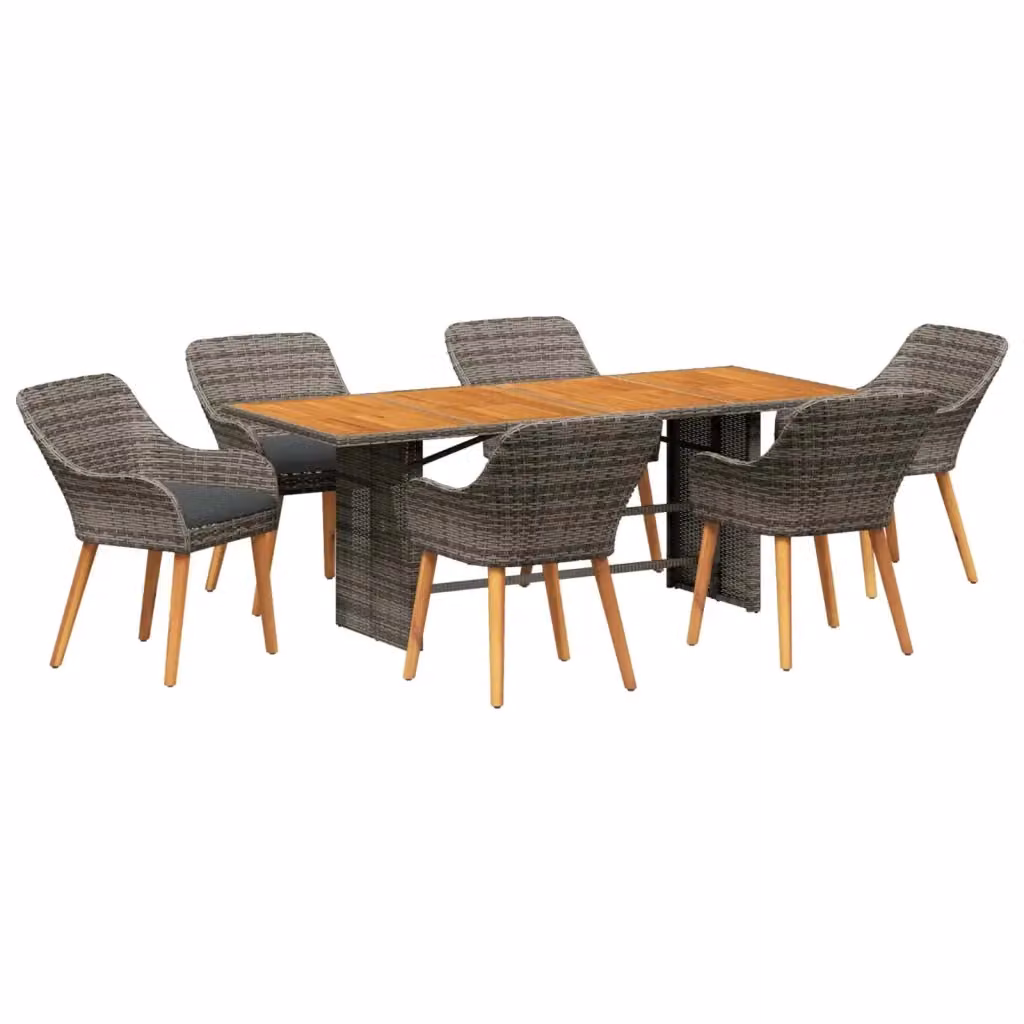 Set da pranzo per giardino e terrazzo vidaXL in polyrattan grigio, 7 pezzi – 2