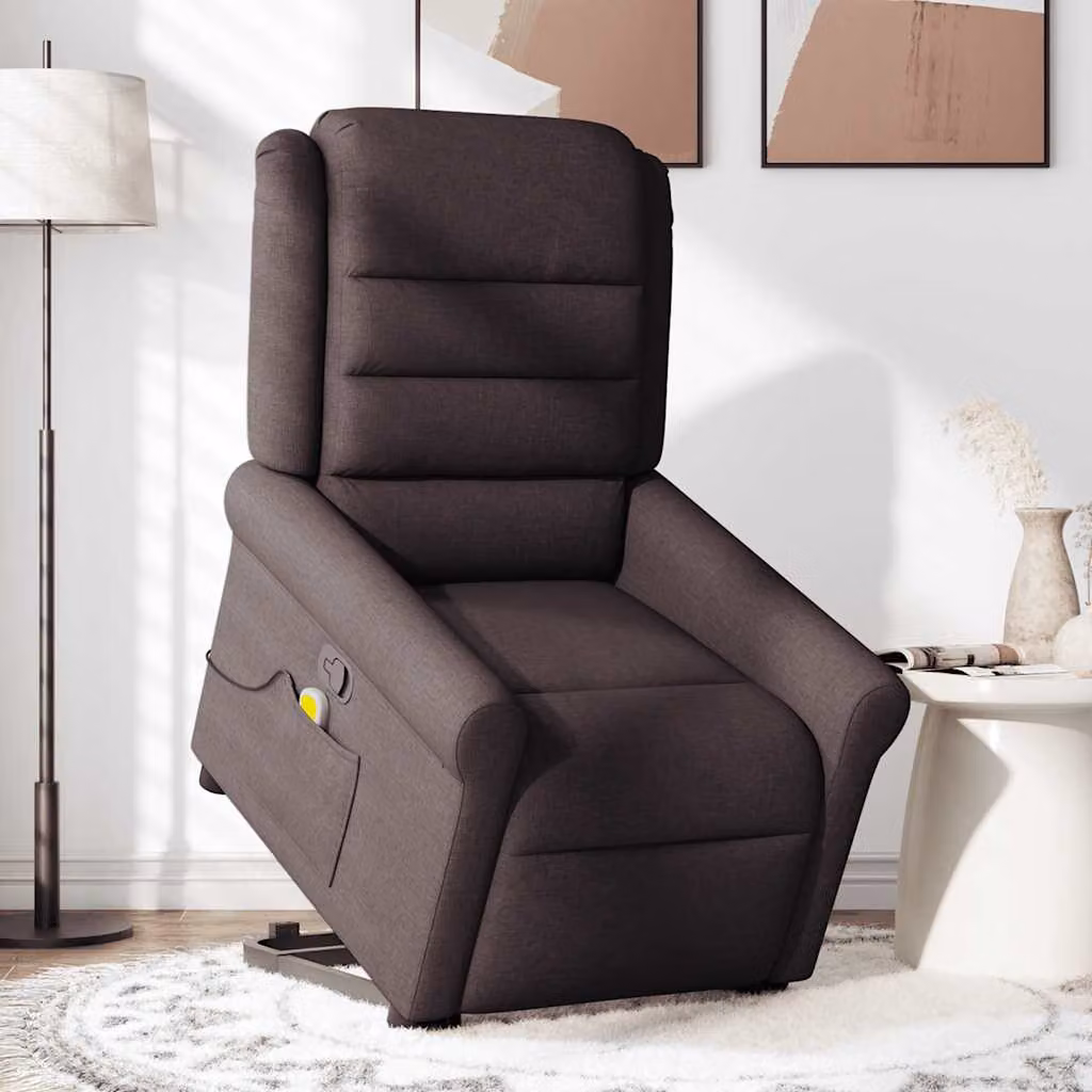 vidaXL Poltrona Alzapersona Massaggi Reclinabile Marrone Scuro Tessuto