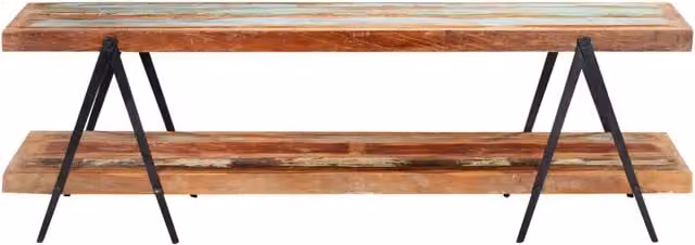 Mobile TV in legno massello di recupero e metallo stile industrial, colore marrone, L 160 cm x P 40 cm x H 50 cm – 1