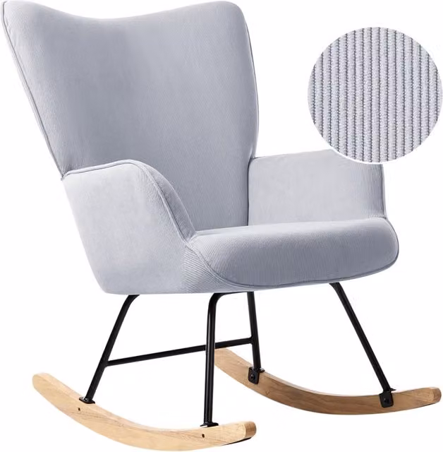 Poltrona a dondolo Azzurro Jumbo Corda Tappezzeria Metallo Gambe nere Confortevole Ampio schienale e braccioli Soggiorno Camera da letto
