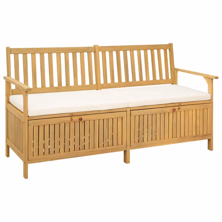 Panchina con contenitore da 2 posti vidaXL in legno di acacia con cuscini, L: 170 cm, P: 63 cm, H: 84 cm