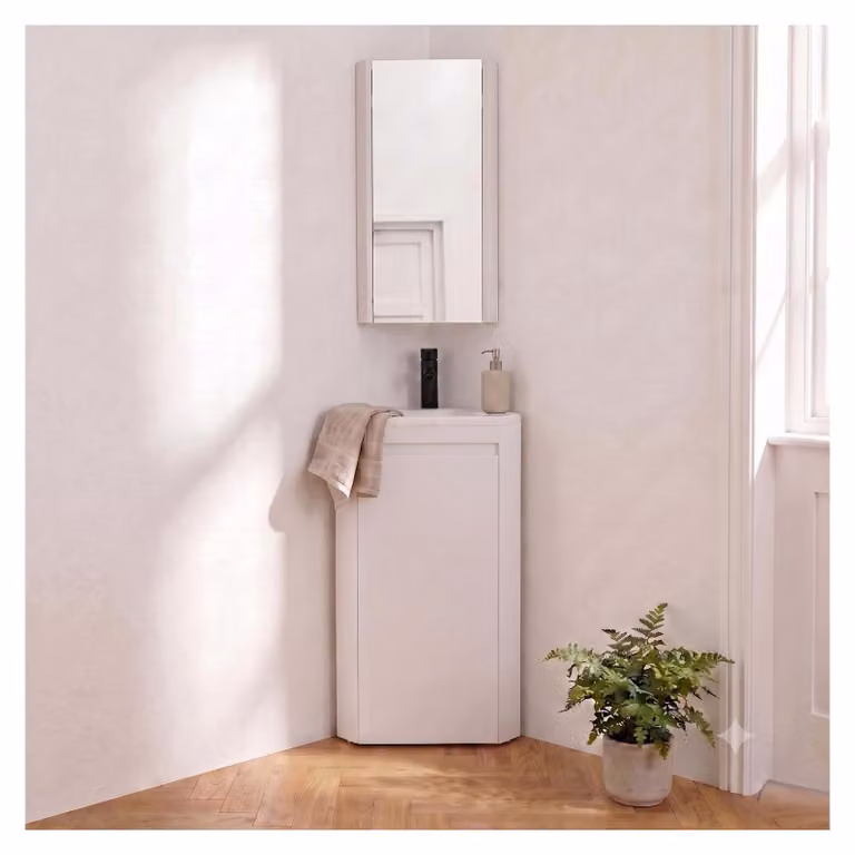 Mobile lavabo angolare SORRENTO su gambe con rubinetto e mobiletto
