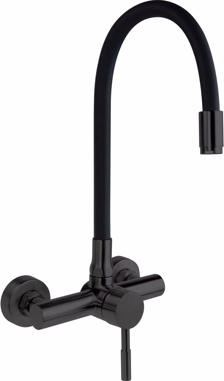 Wall-mounted kitchen faucet with bent spout
