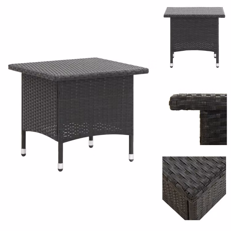 vidaXL Tavolo da tè nero 50 x 50 x 47 cm in poly rattan - Tavoli da giardino
