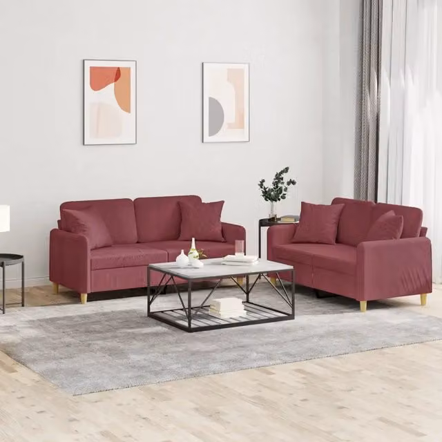 Set di 2 divani moderni vidaXL in tessuto rosso con cuscini decorativi