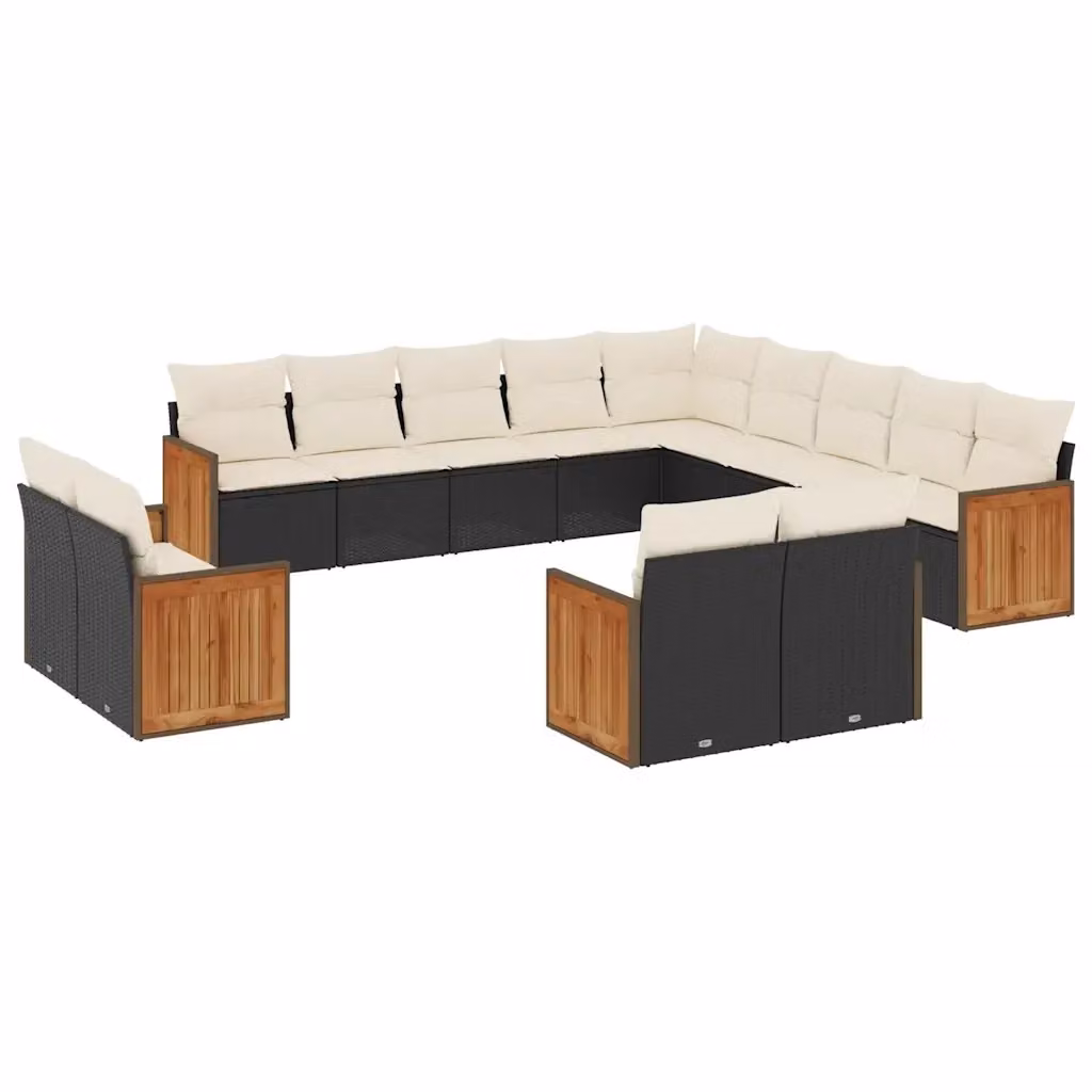 Set di Divani da Giardino VIDAXL a Forma di U in Polyrattan Nero con 13 Pezzi e Cuscini – 2
