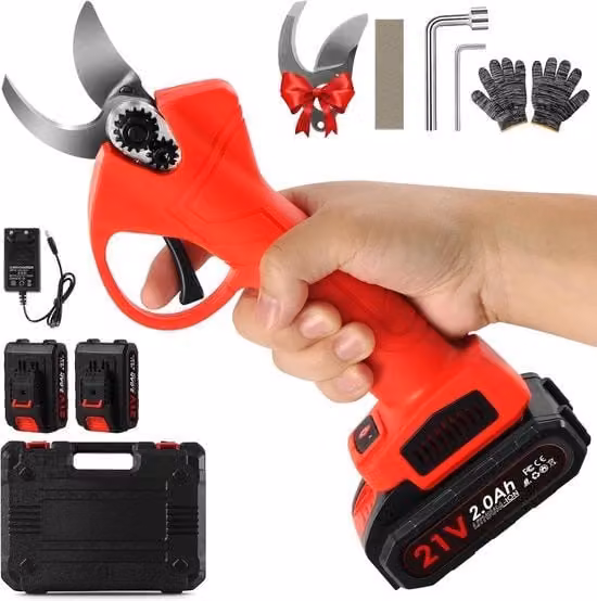 Snoeischaar Elettrica Senza Filo con Motore Senza Vibrazioni e Diametro di Taglio 30mm - Batteria Inclusa e Ideale per Alberi e Cespugli