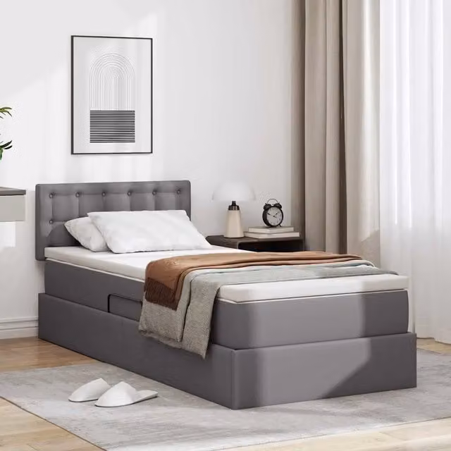 Letto con contenitore e materasso vidaXL Grigio L: 90 cm, P: 200 cm, H: 40 cm – 1