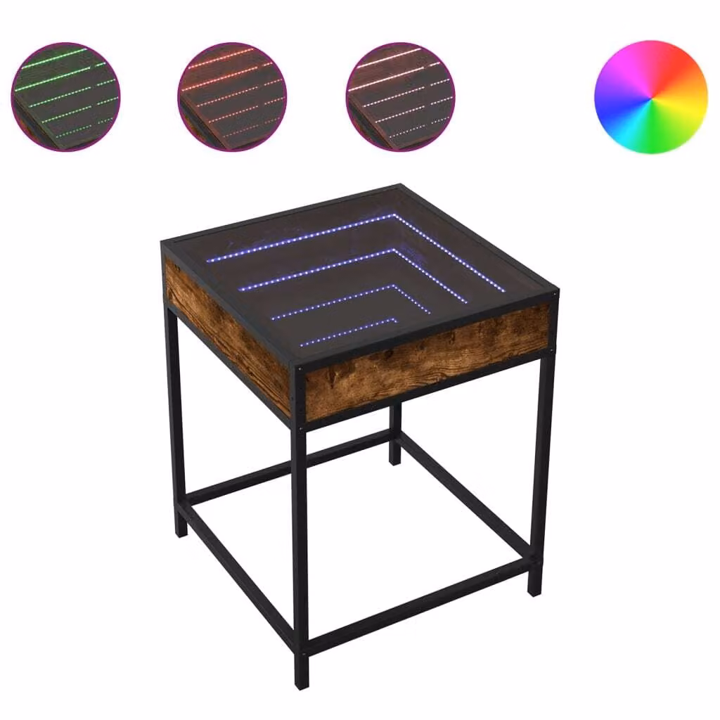 Tavolino da Salotto con LED Infinity Rovere Fumo 40x40x51 cm