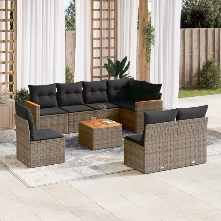 Maison Exclusive - Set Divano da Giardino 9 pz con Cuscini Grigio in Polyrattan