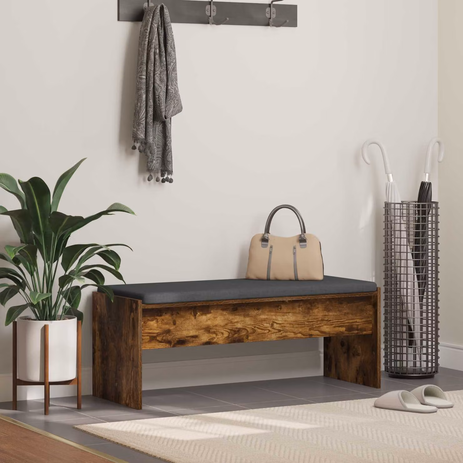 Panca per ingresso con cuscino vidaXL in Rovere fumé, colore marrone e grigio, L: 103 cm, P: 38 cm, H: 40 cm