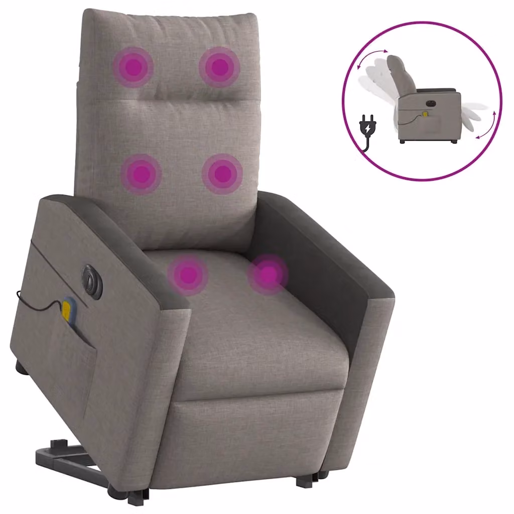 Poltrona Alzapersona Elettrica con Massaggio vidaXL in Tessuto Grigio e Nero per Anziani – 2