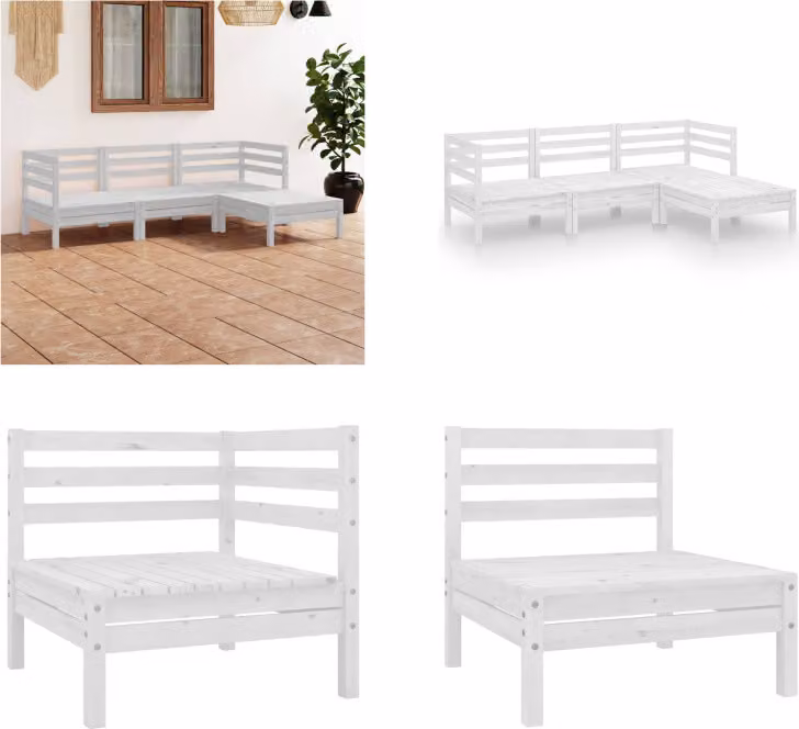 vidaXL 4 pezzi set salotto da giardino in legno massiccio di pino bianco - Set salotto da giardino - Set salotto da giardino - Set divano pallet - Set divano pallet