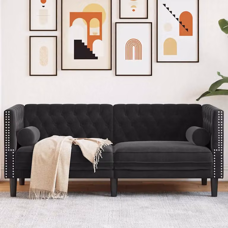 vidaXL Divano Chesterfield in Velluto Nero L: 174 cm, P: 74,5 cm, H: 70,5 cm