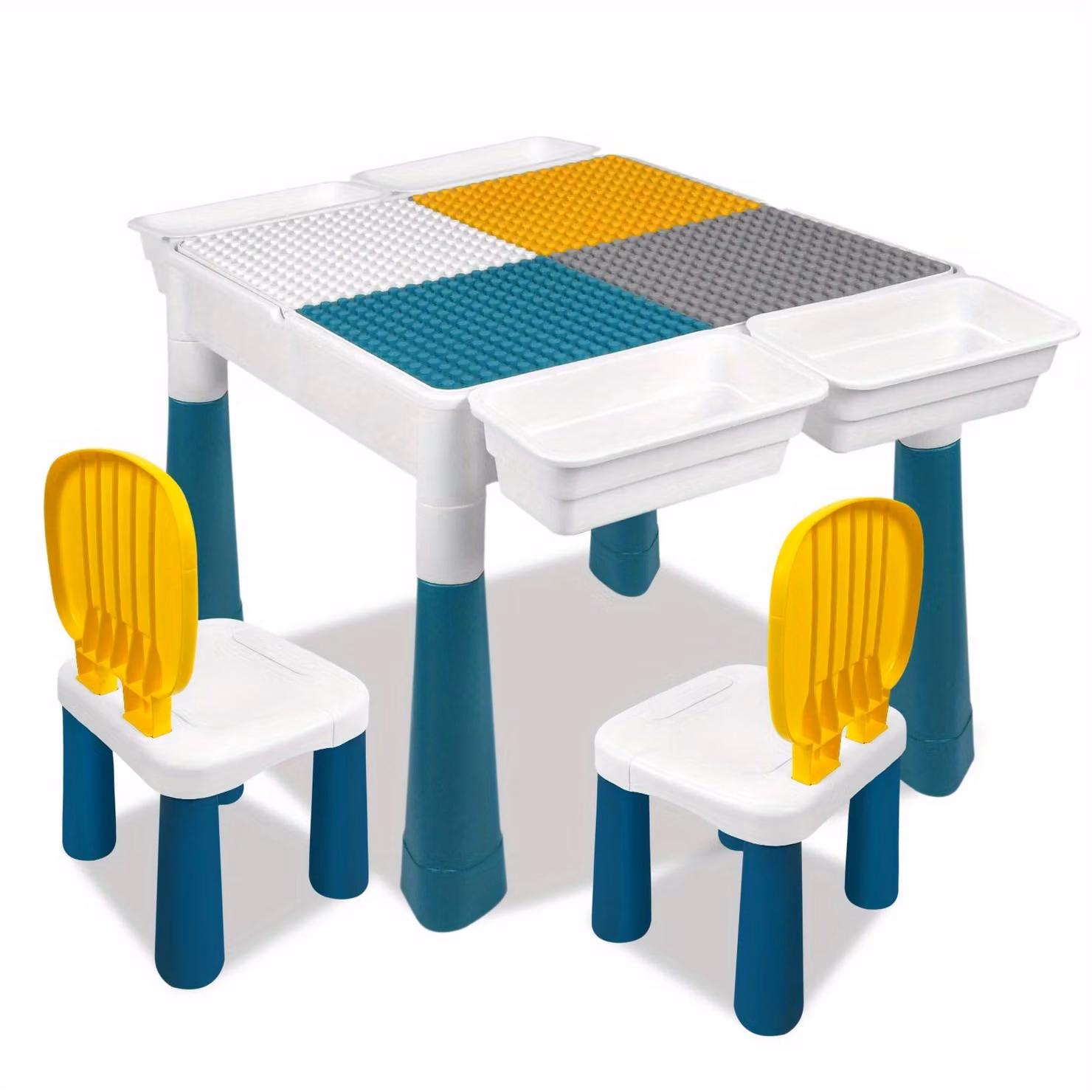 Tavolo attività, set multifunzionale per attività, tavolo e sedia per costruzioni, tavolo da lavoro, scrivania, con 2 sedie e 163 [elementi/pezzi/accessori - *specificare cosa sono i 163*]