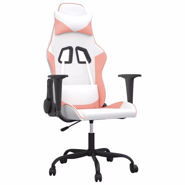 Sedia da Gaming Massaggiante Bianco e Rosa in Pelle finta