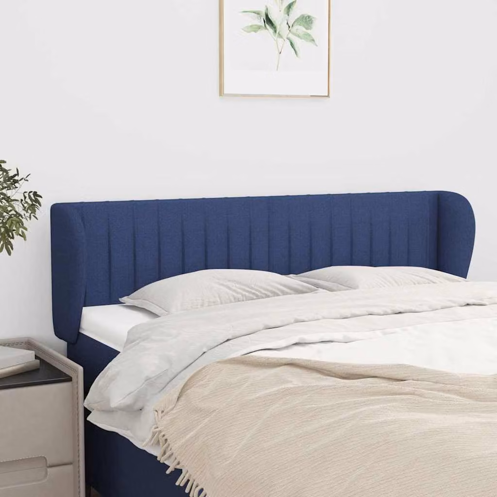 Testiera ad orecchio vidaXL in tessuto blu con struttura in legno L: 147 cm, P: 23 cm, H: 78-88 cm