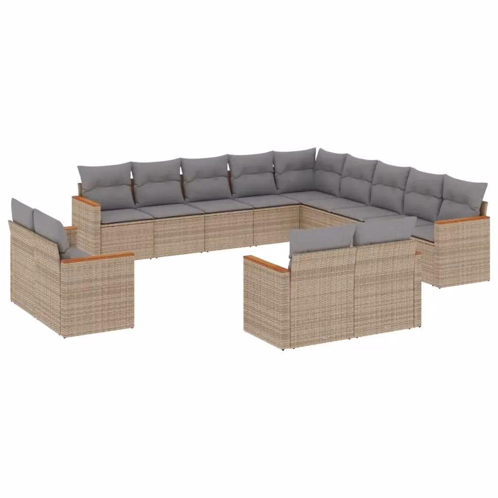 vidaXL Set Divano da Giardino a L 13 pz con Cuscini Beige e Grigio in Polyrattan e Metallo – 2