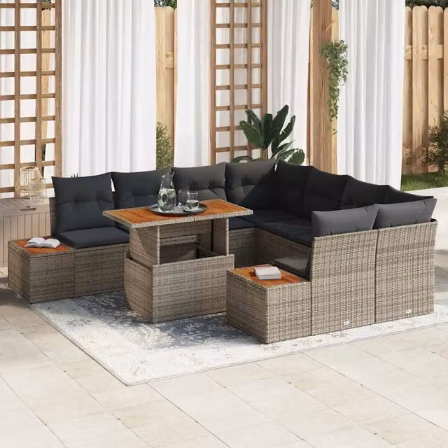 Set Divano da Giardino 9 pz Grigio polyrattan 3350056