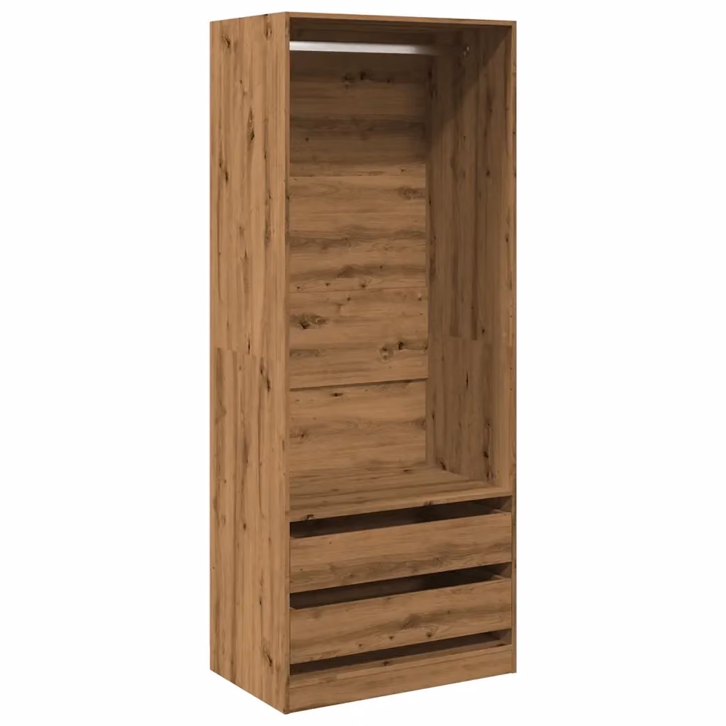 Armadio da ingresso vidaXL in legno e MDF color rovere, con cassetti interni e appendiabiti, L: 80 cm, P: 50 cm, H: 200 cm – 2