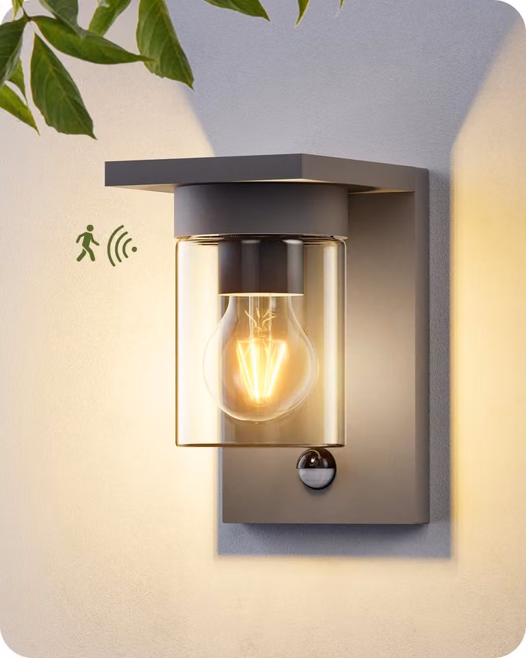 Apparecchio di illuminazione da esterno con sensore di movimento, in alluminio, grado di protezione IP44, attacco E27, colore antracite