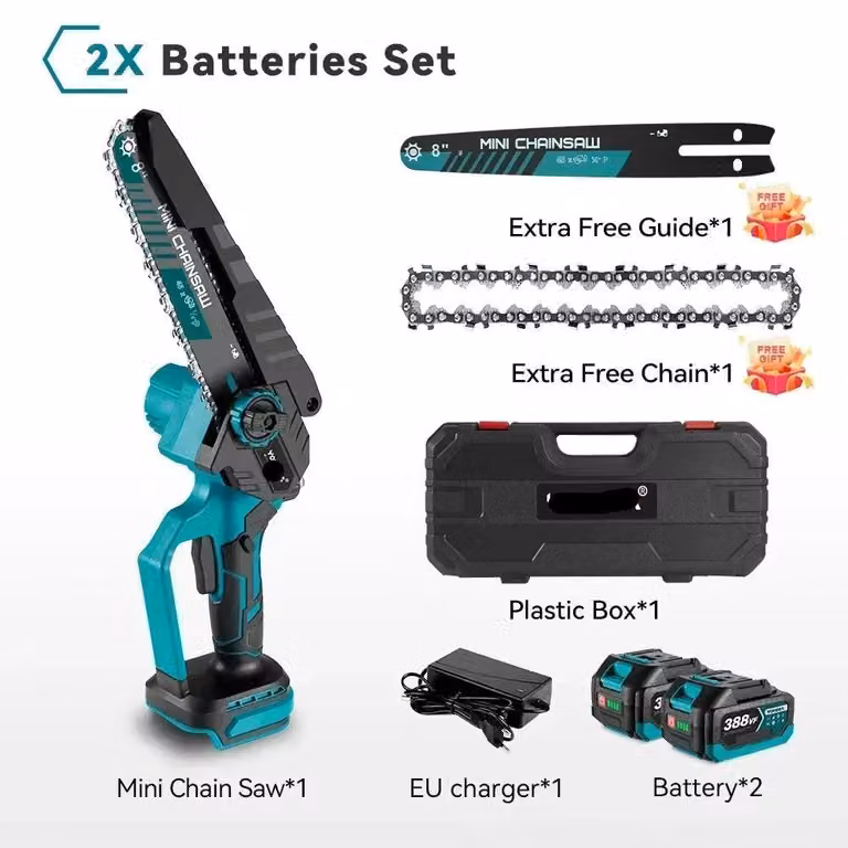 Accu sega a catena - Sega a catena senza fili da 18V con lama da 8 pollici e motore brushless, ideale per giardinaggio e lavorazione del legno