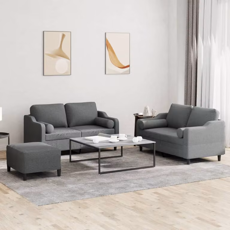 vidaXL Set di Divani 3 pz Moderno in Tessuto Grigio con Cuscini