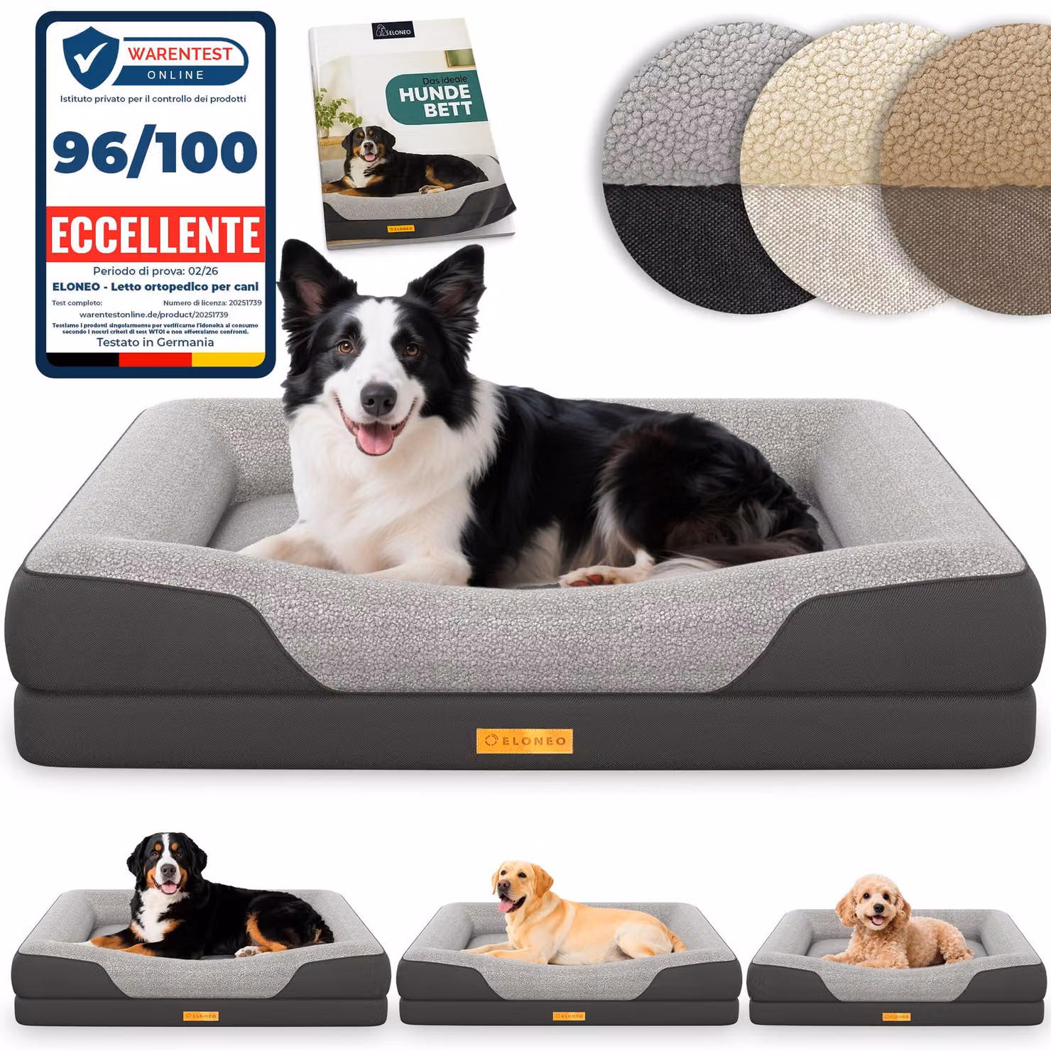 ELONEO Letto ortopedico per cani, taglia M - Grigio