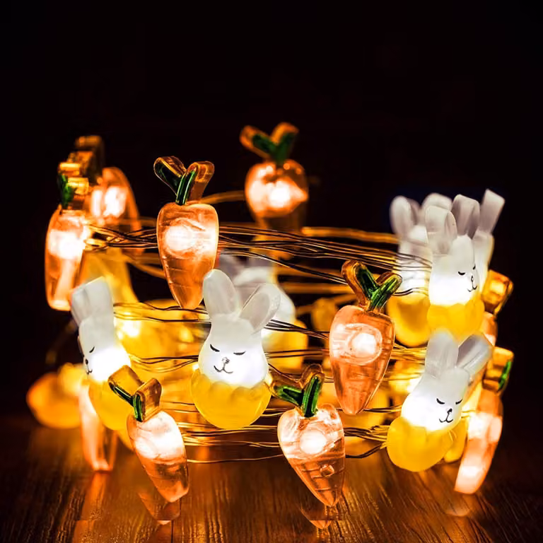 Catena luminosa a forma di coniglietto, 30 LED, luce bianca calda, 3 metri, alimentazione a batteria, grado di protezione IP44
