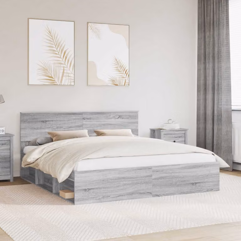 Struttura del letto vidaXL in pino massello e legno, colore grigio, L 180 x P 200 cm