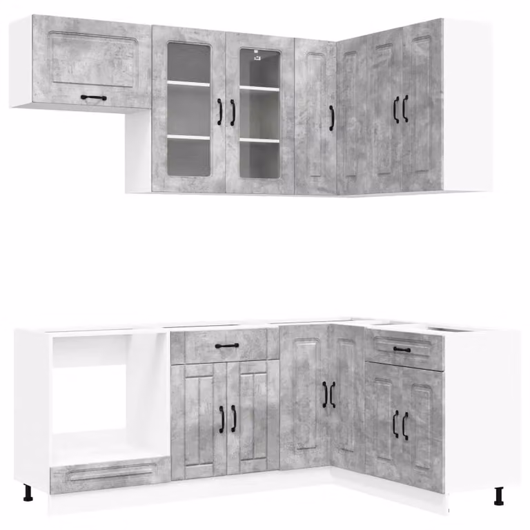 Set di mobili da cucina KALMAR, 8 pezzi, colore grigio cemento, materiale: legno composito