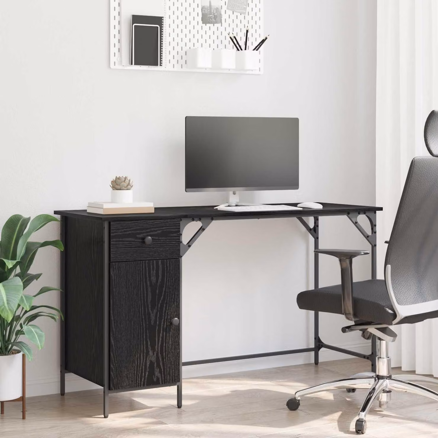 Scrivania con ante in legno effetto noce nero
