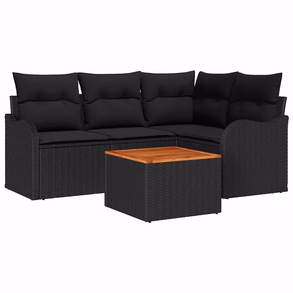 Set Divano da Giardino vidaXL 5 Pezzi a Forma di L con Tavolino e Cuscini Nero – 2