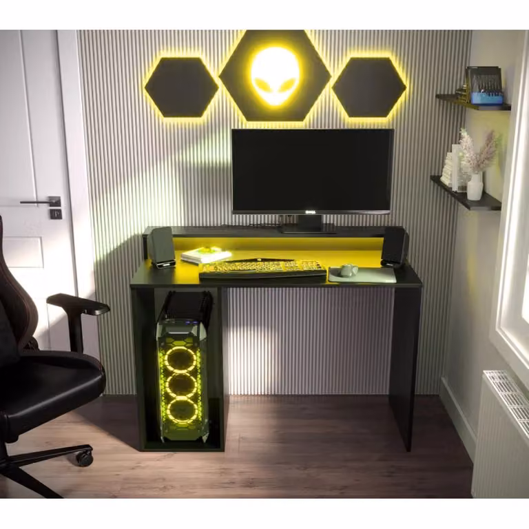 Scrivania per computer LAMAR 2 con illuminazione a LED - nera