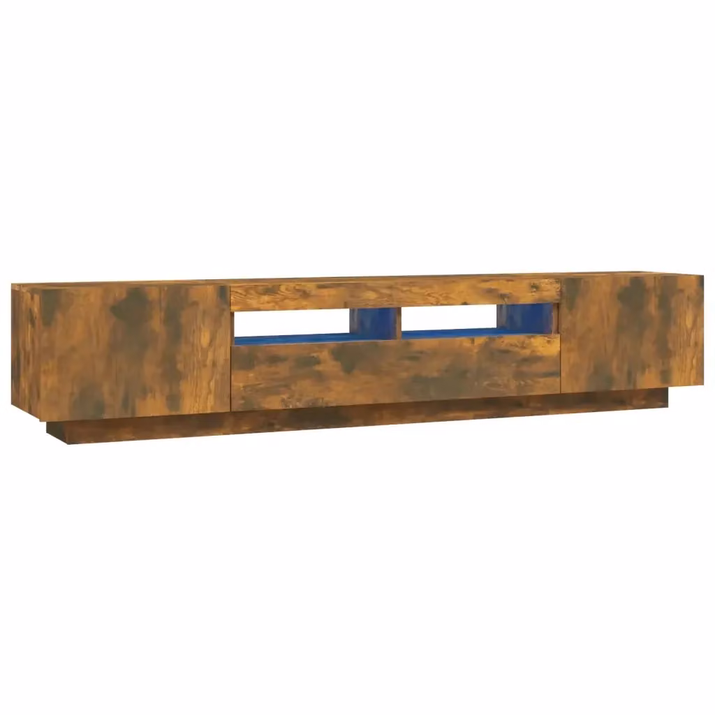 Set di mobili TV moderno vidaXL in legno multistrato color rovere fumo con luci LED integrate per il tuo soggiorno, 2 pezzi – 2