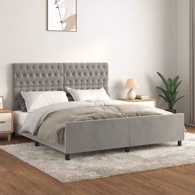 Letto con Testiera in Velluto Grigio Chiaro vidaXL L/P: 180 x 200 cm – 1