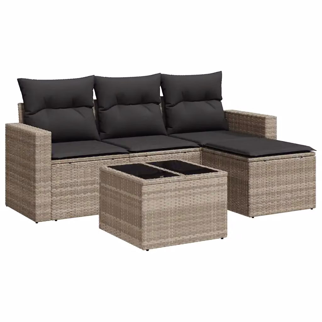 vidaXL Set Divano da Giardino 5pz a Forma di L in Polyrattan Grigio con Cuscini e Tavolino – 2